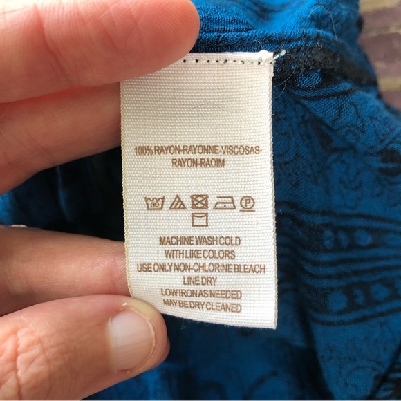 Free People Maxi Dress Flutter Sleeve Blue Black Floral Elephants - Picture 9 of 16